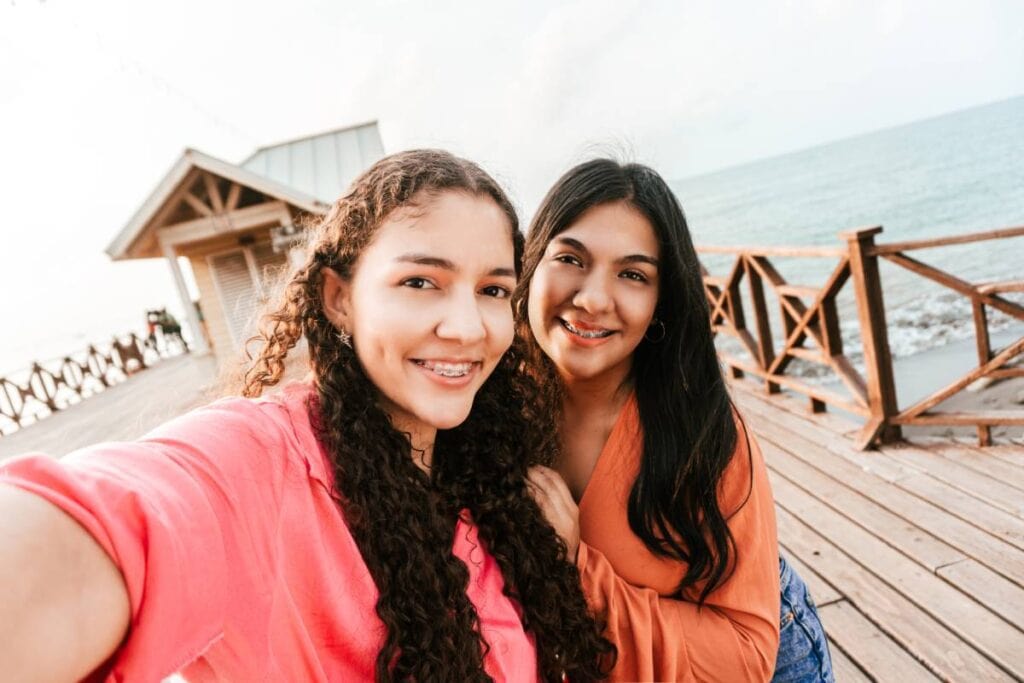 Beautiful girl selfie with braces